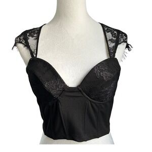 Windsor‎ Lace Bustier Corset Top Black Sleeveless Party Clubwear
